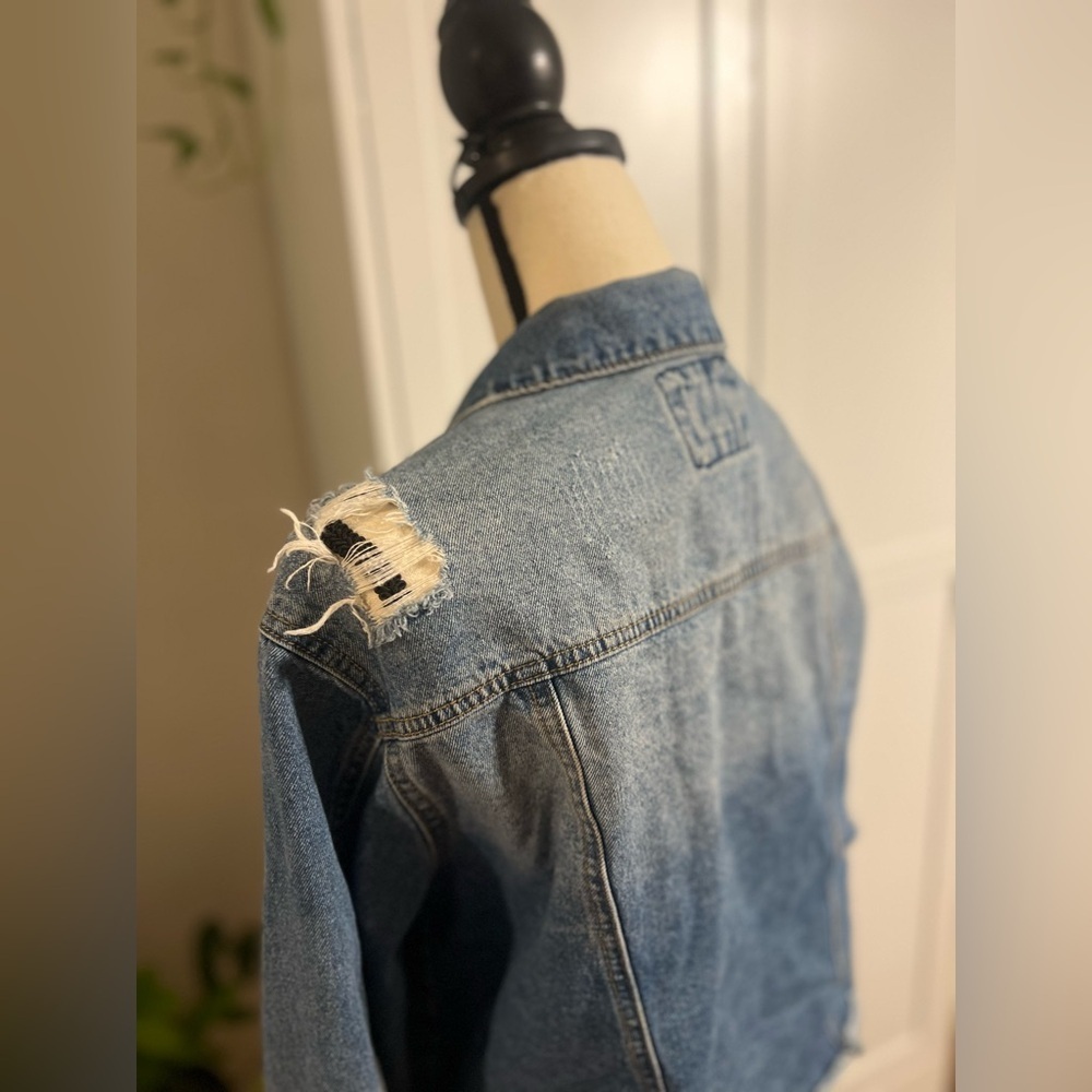 Wax Jean Distressed Blue Denim Jacket - Picture 10 of 14
